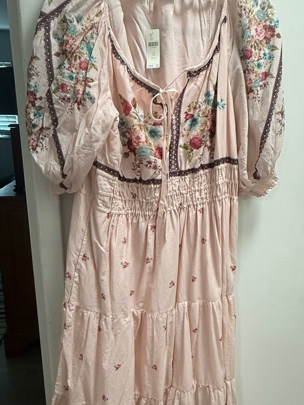 Anthropologie Pale Pink Floral Maxi Dress